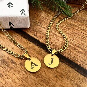Custom Engraved Letter Coin with 3mm Figaro Chain
